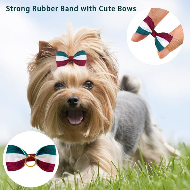 Puppy Bow with Rubber Band Colored Pet Grooming Dog Hair Accessories