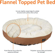 Round Bolster Dog with Flannel Top Dog Bed