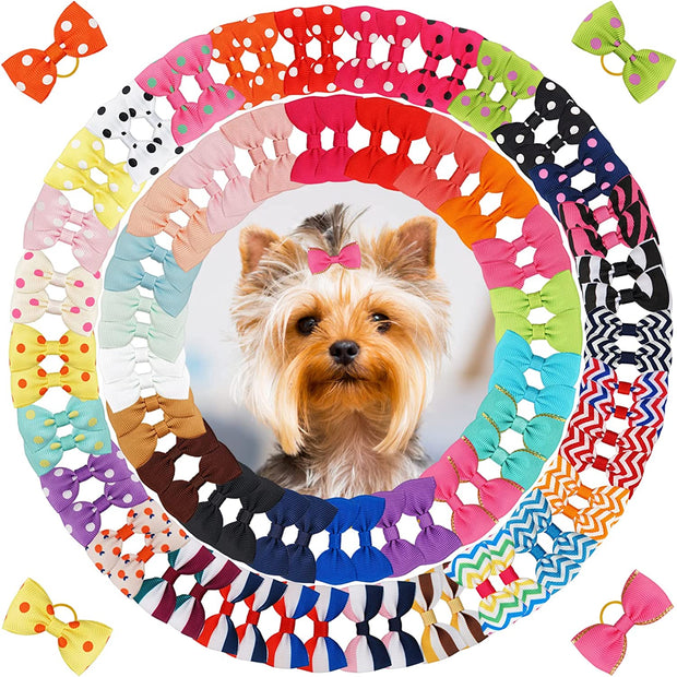 Puppy Bow with Rubber Band Colored Pet Grooming Dog Hair Accessories